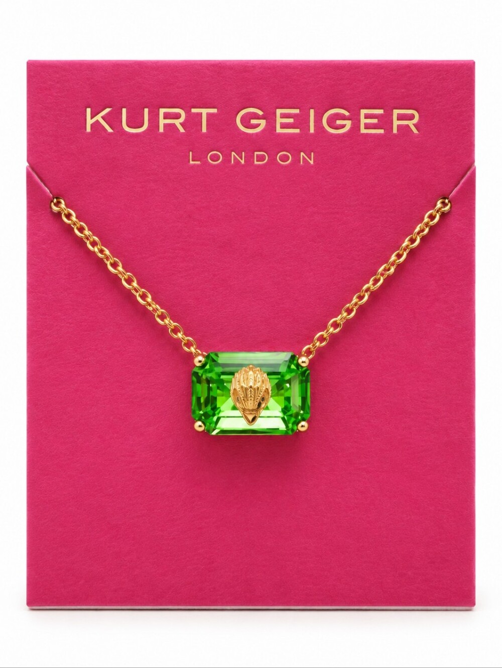 Kurt Geiger Emerald Cut Green Crystal Eagle Pendant Necklace